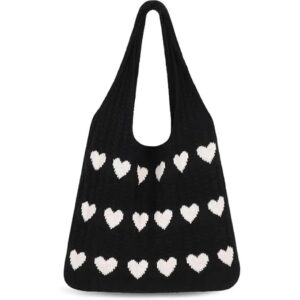 premium knitted heart pattern tote bag